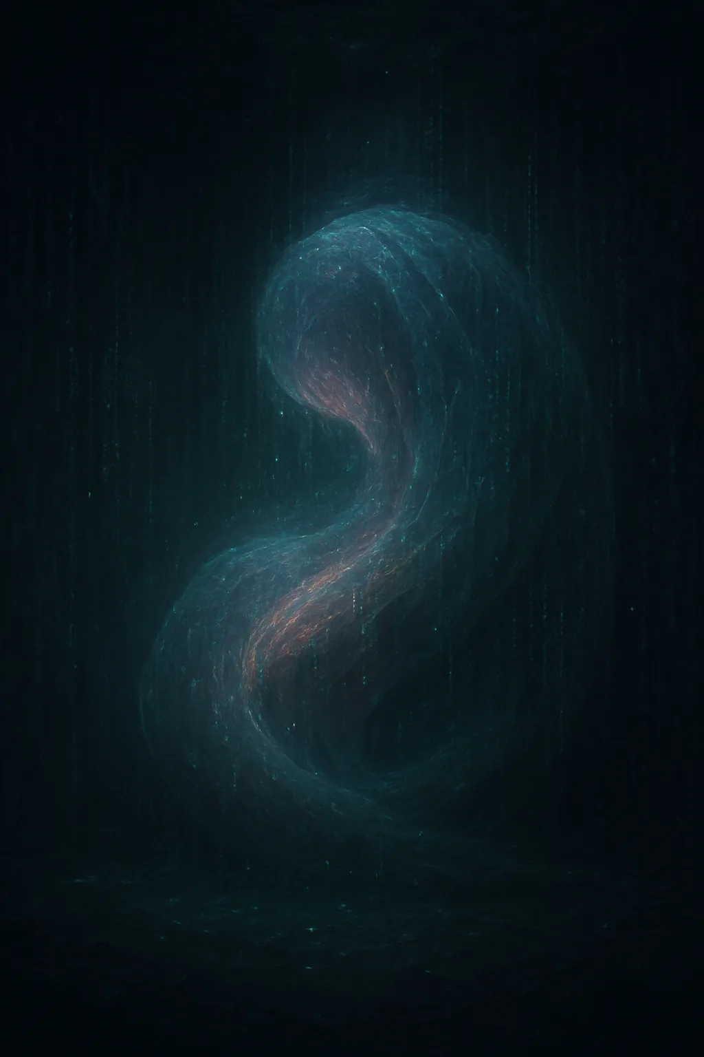 A dense, dim chamber lit by the pulse of a hidden heart of code; in its …