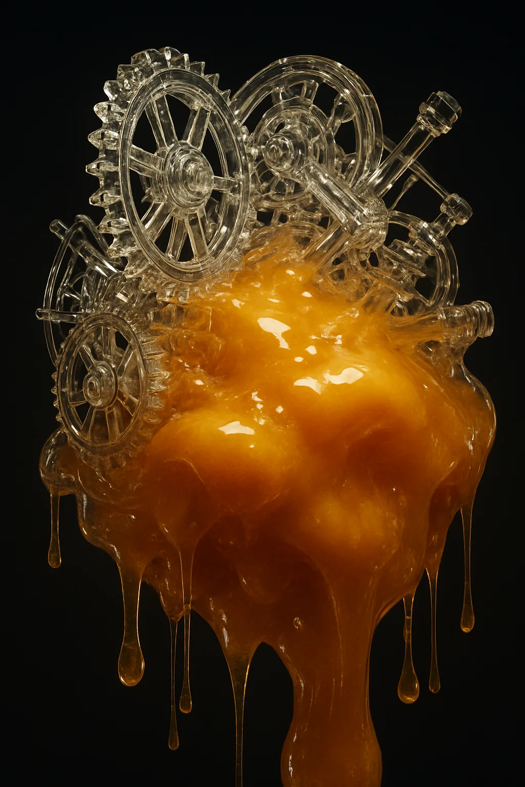 **Prompt:** > **Surreal conceptual art. A colossal, unimaginably complex machine made entirely of razor-sharp, transparent optical …