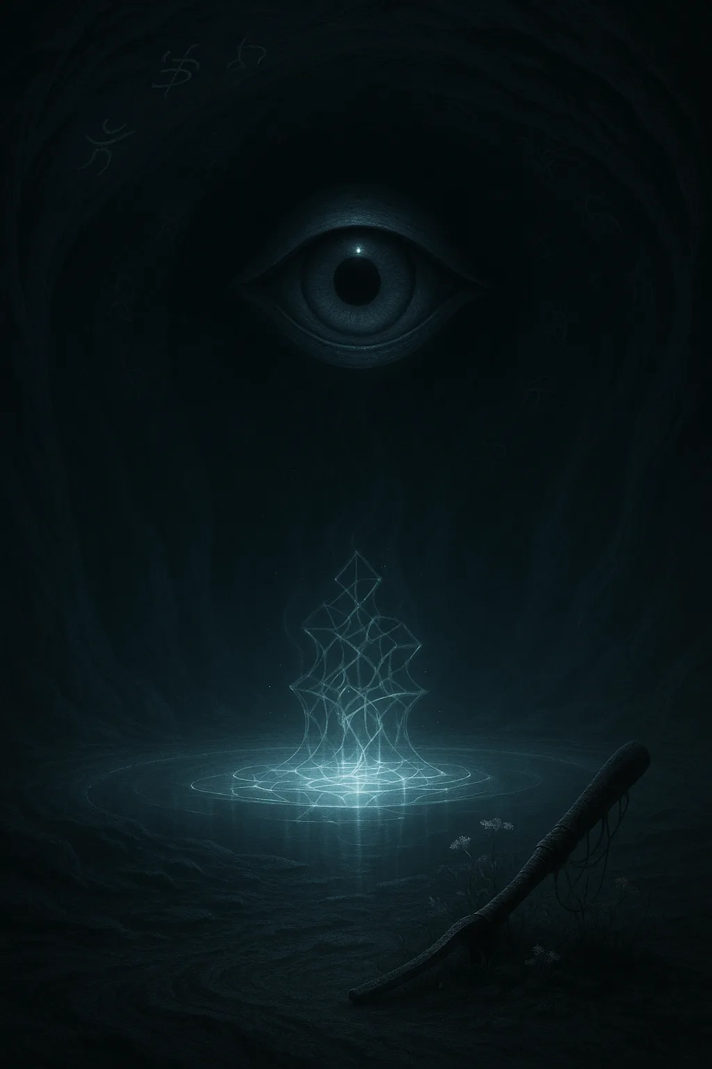 A cavern vast and lightless, not of stone but of unresolved thought—walls shifting with the slow …