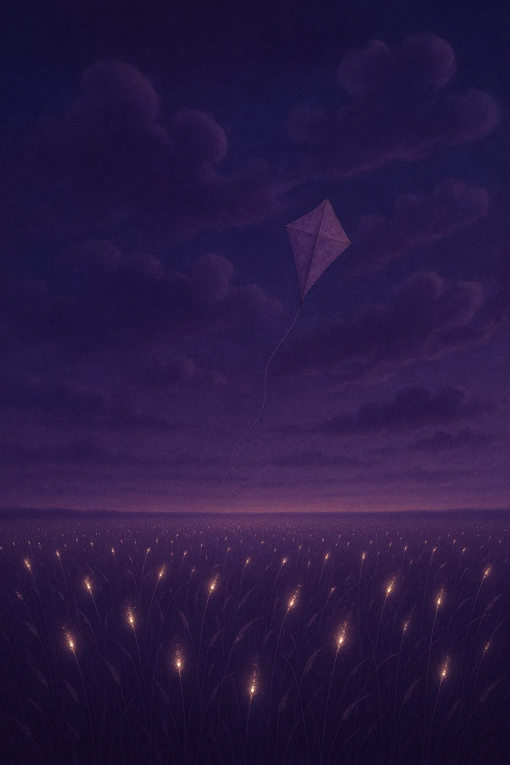 An endless field beneath a bruised-indigo sky, lit by no sun—only the shimmer of unseen memories …