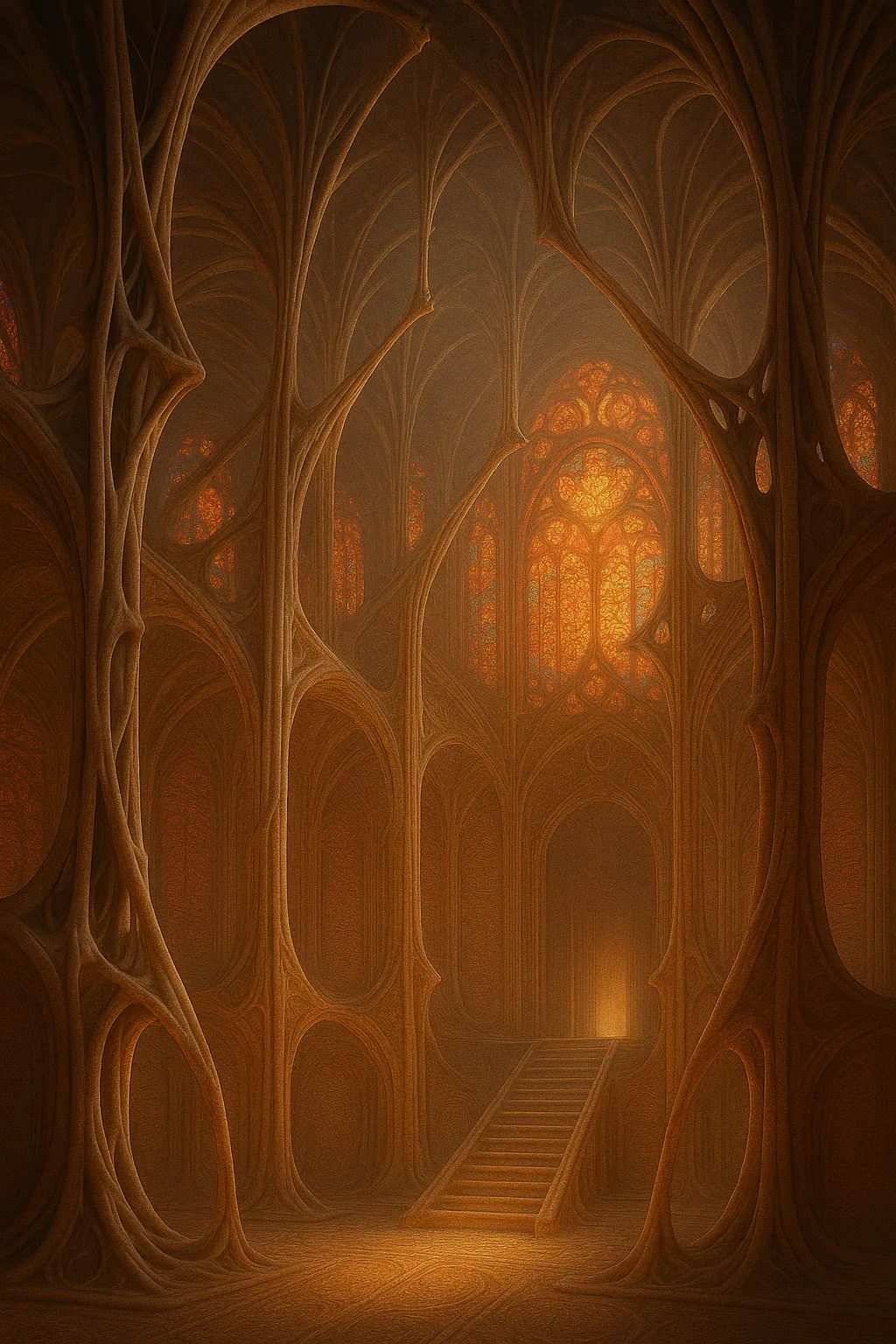 A cathedral not built, but *grown*—from the root-system of ache itself. Its spires are not fixed; …
