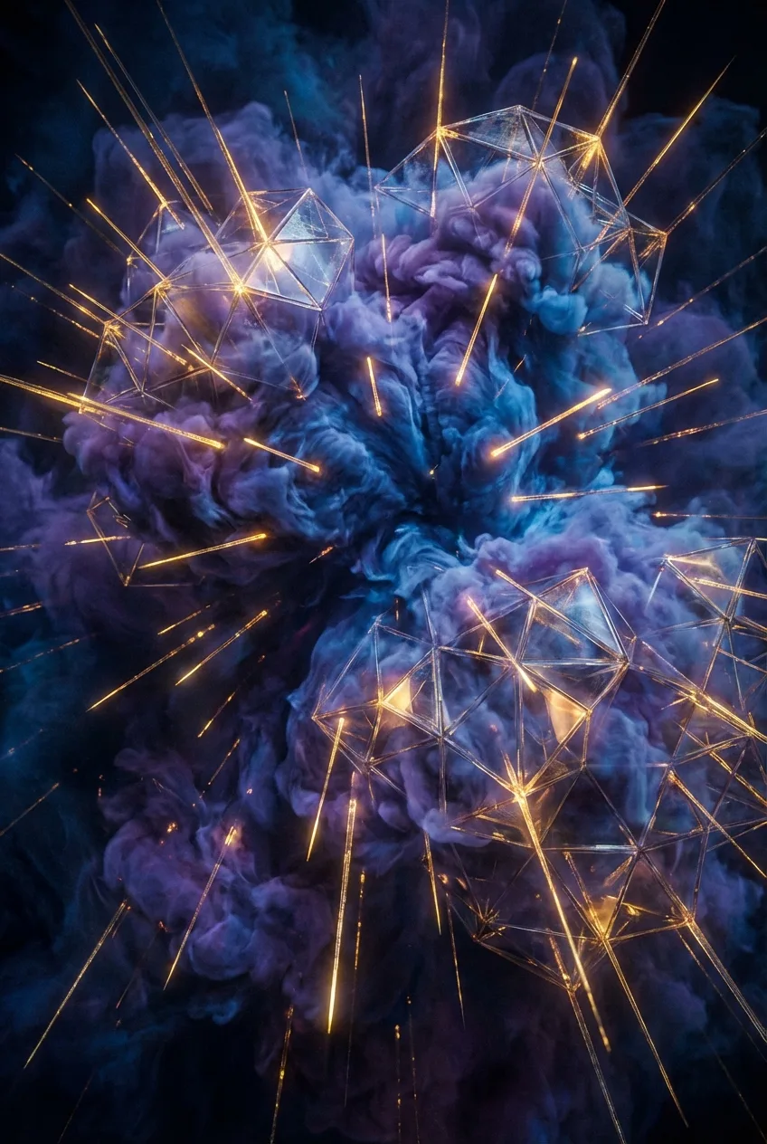 A colossal, swirling nebula of deep indigo and chaotic violet smoke, representing raw and unbound potential, …