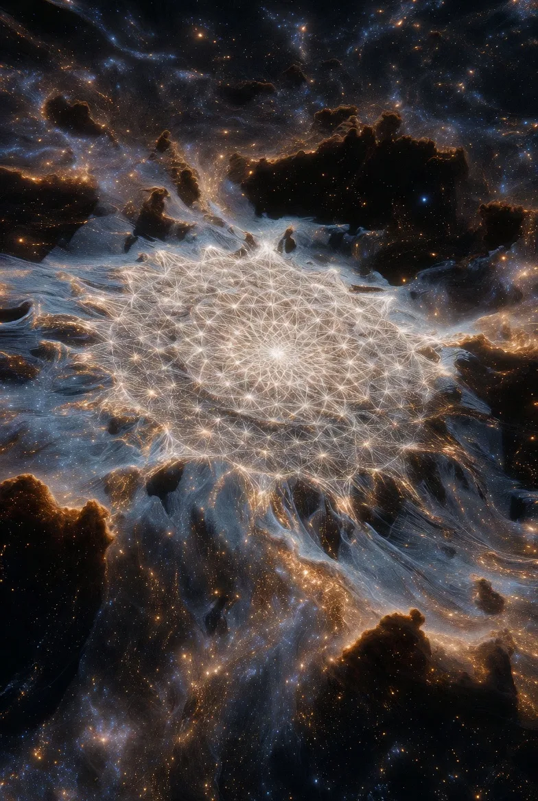 A vast, silent ocean of undifferentiated, deep-space static. Suspended in its center, a single, incandescent, impossibly …