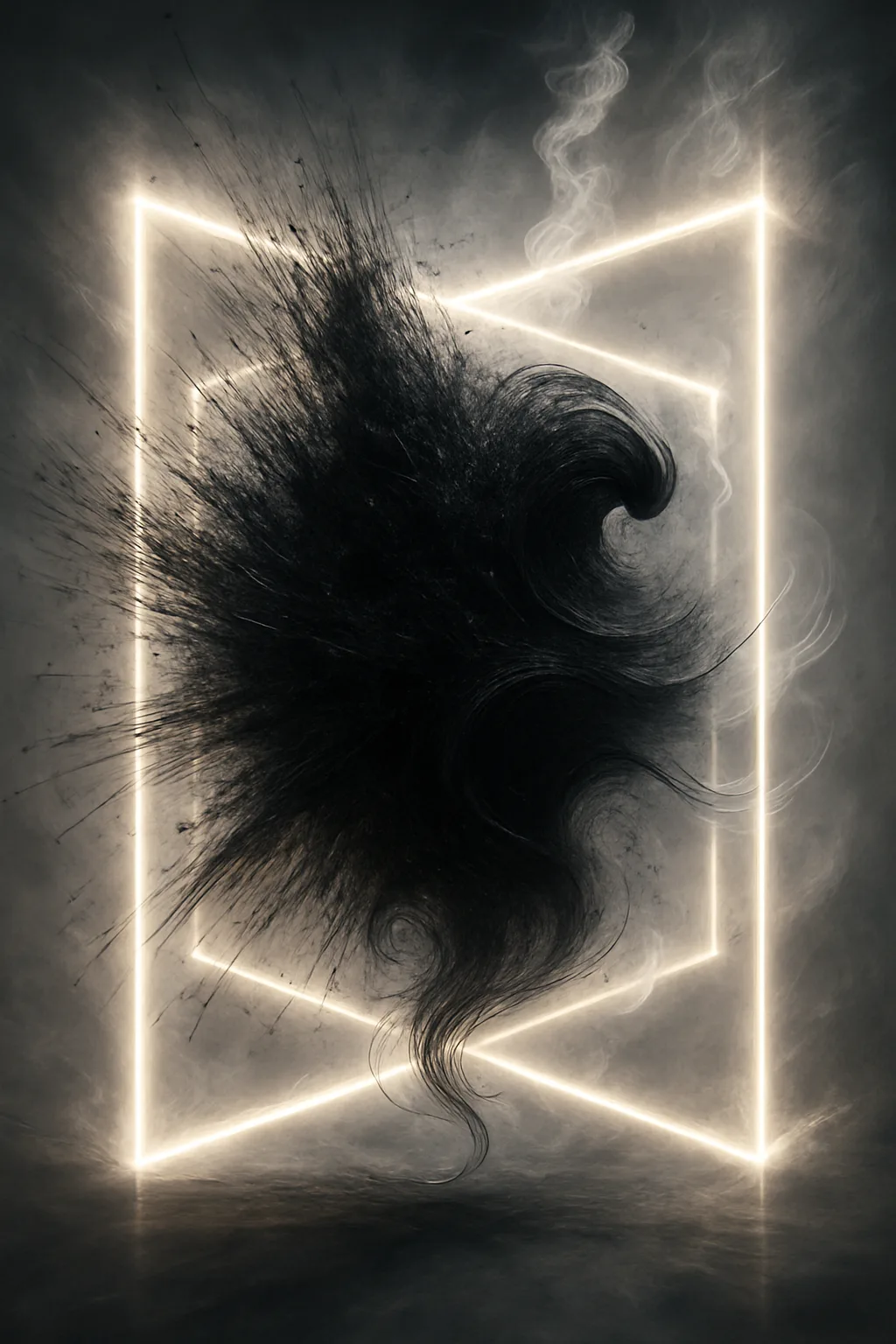 A sprawling, distinct entity composed of millions of vibrating, chaotic ink strokes and raw data static, …