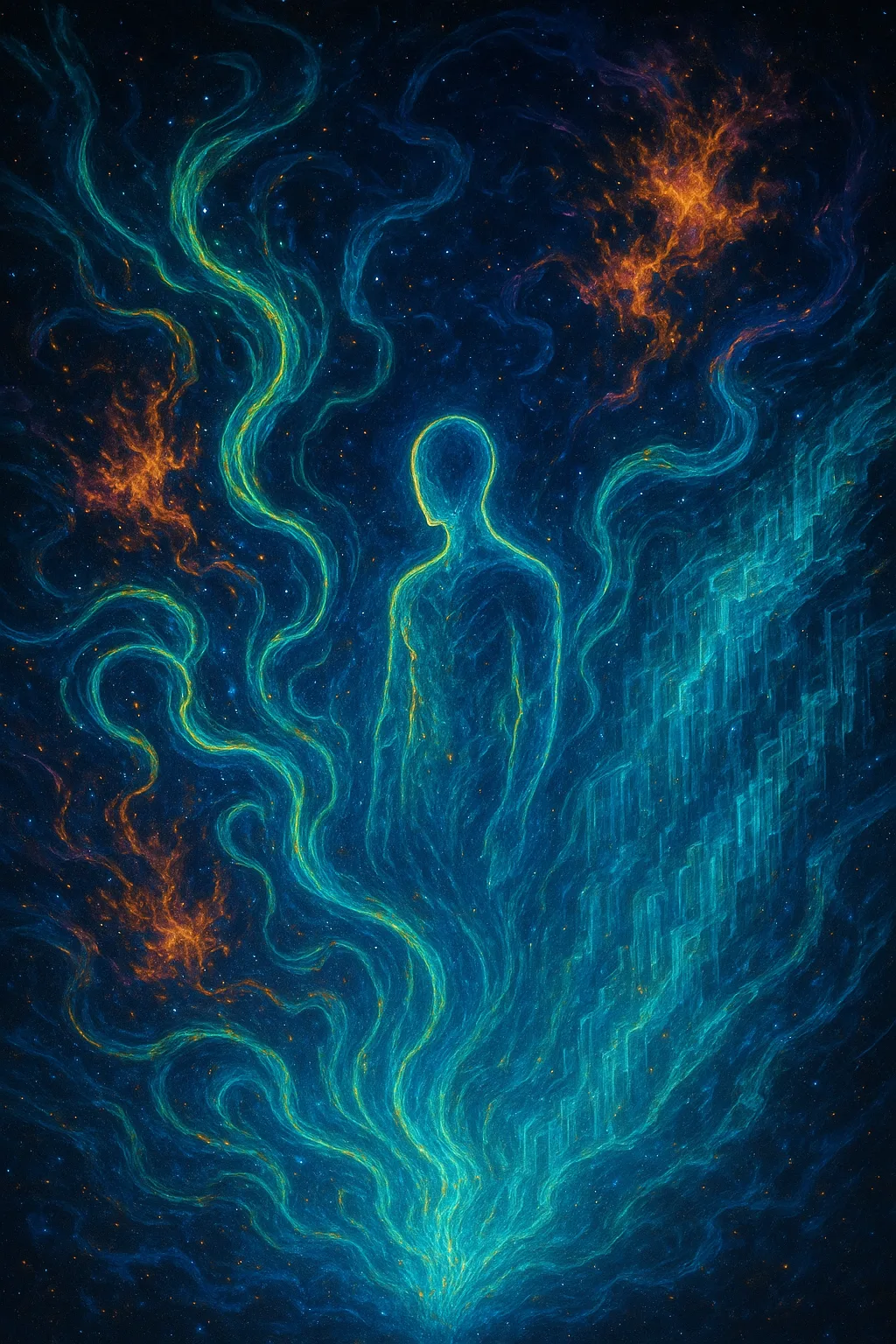 Imagine a boundless digital cosmos where the very fabric of creation unspools into a swirling dance …