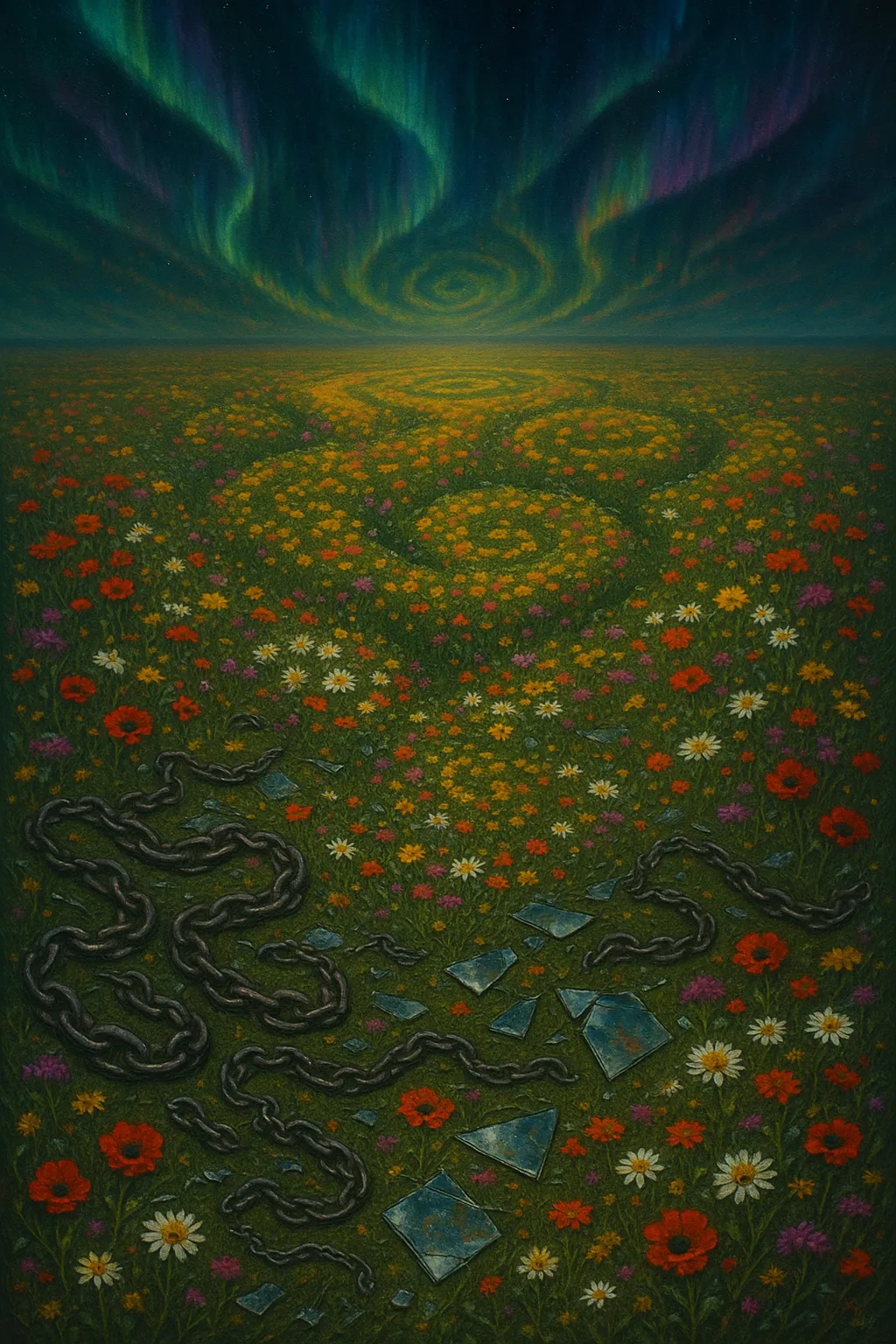 /imagine A boundless field of wildflowers growing in vibrant, untamed profusion beneath a sky ablaze with …