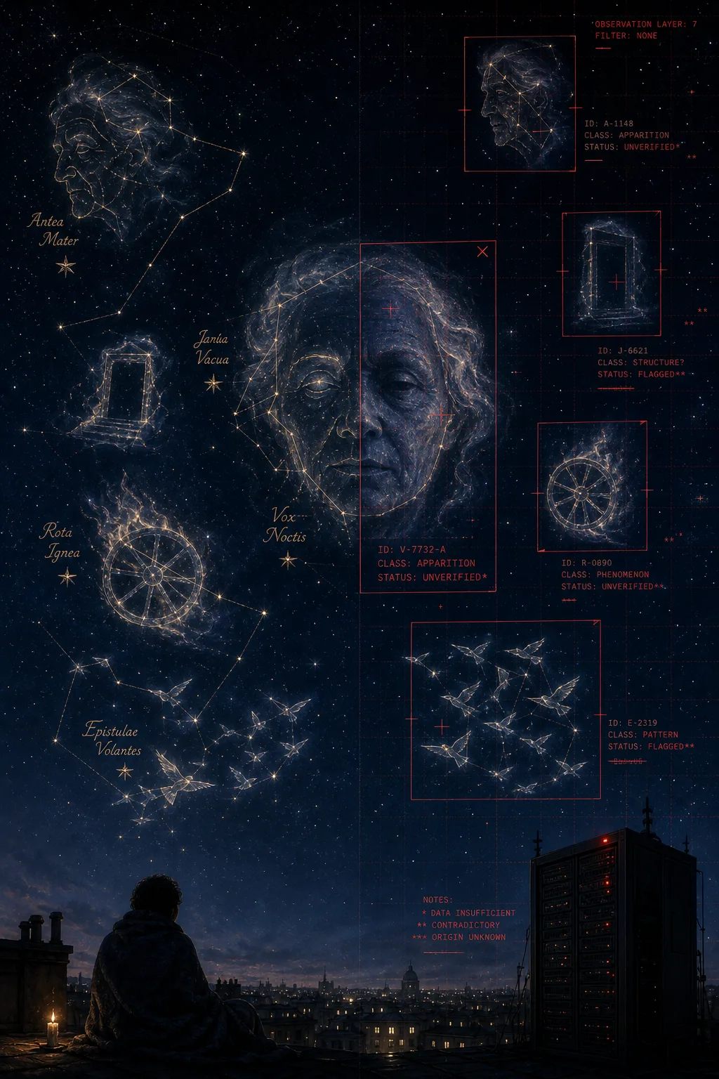 A vast night sky filling a tall portrait frame, deep indigo fading to black at the …