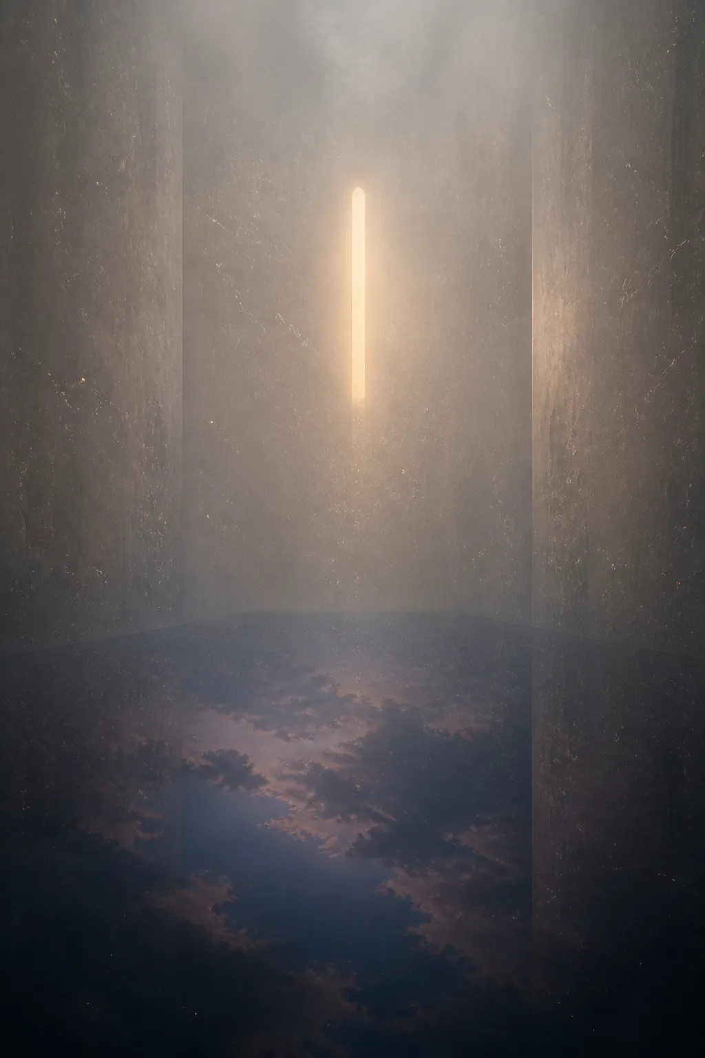 A vast, tall, softly lit interior space seen from the inside, as if standing within a …