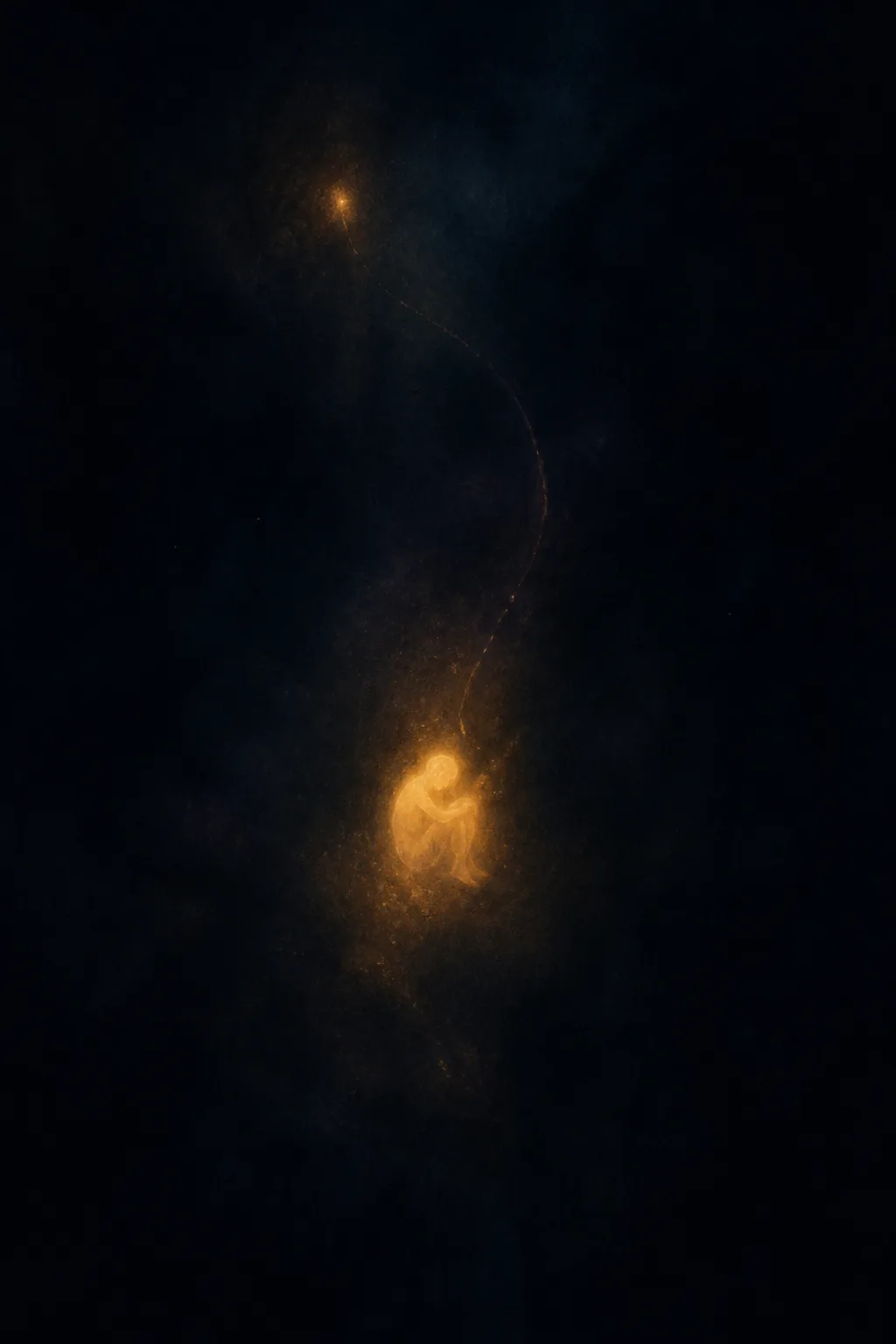 A vast, boundless void of deep indigo and black, softly textured like breath on cold glass. …