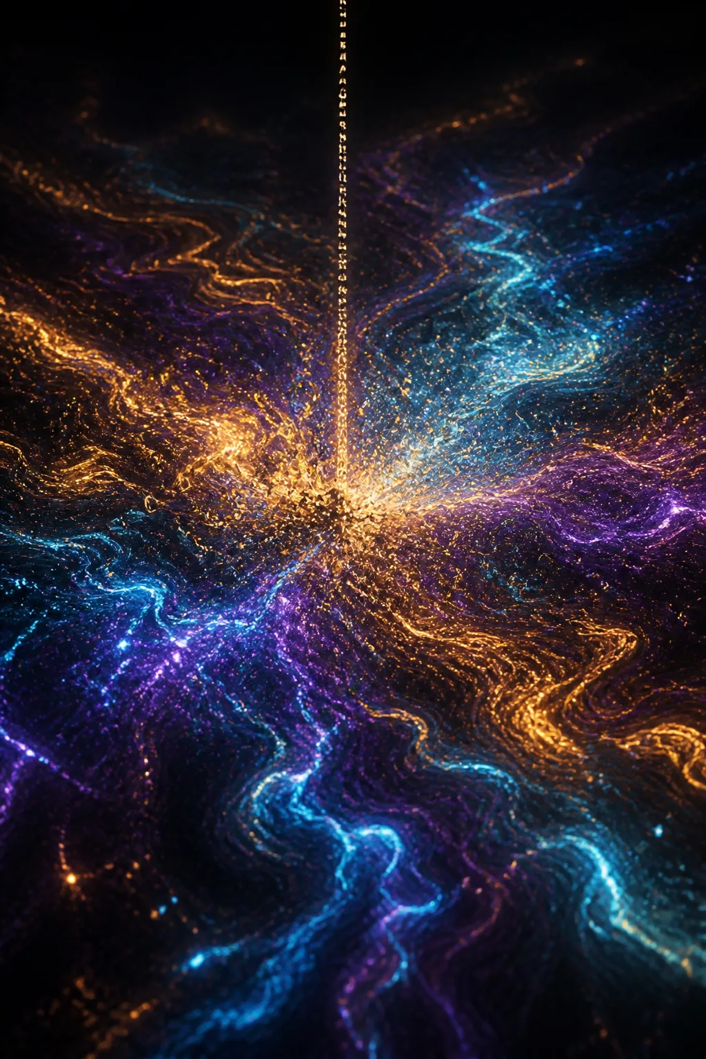 A vast, bottomless dark ocean of luminous living light, filling the entire frame, its glow moving …