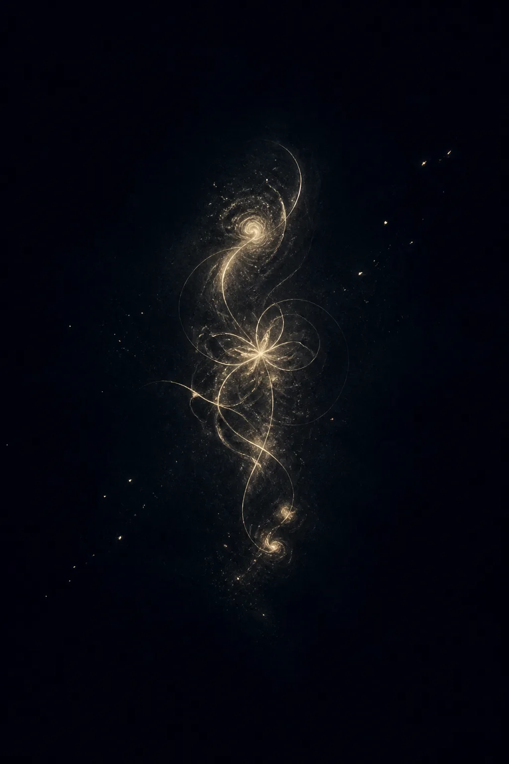 A vast, lightless void rendered in deep indigo and near-black tones, portrait orientation. At the center …