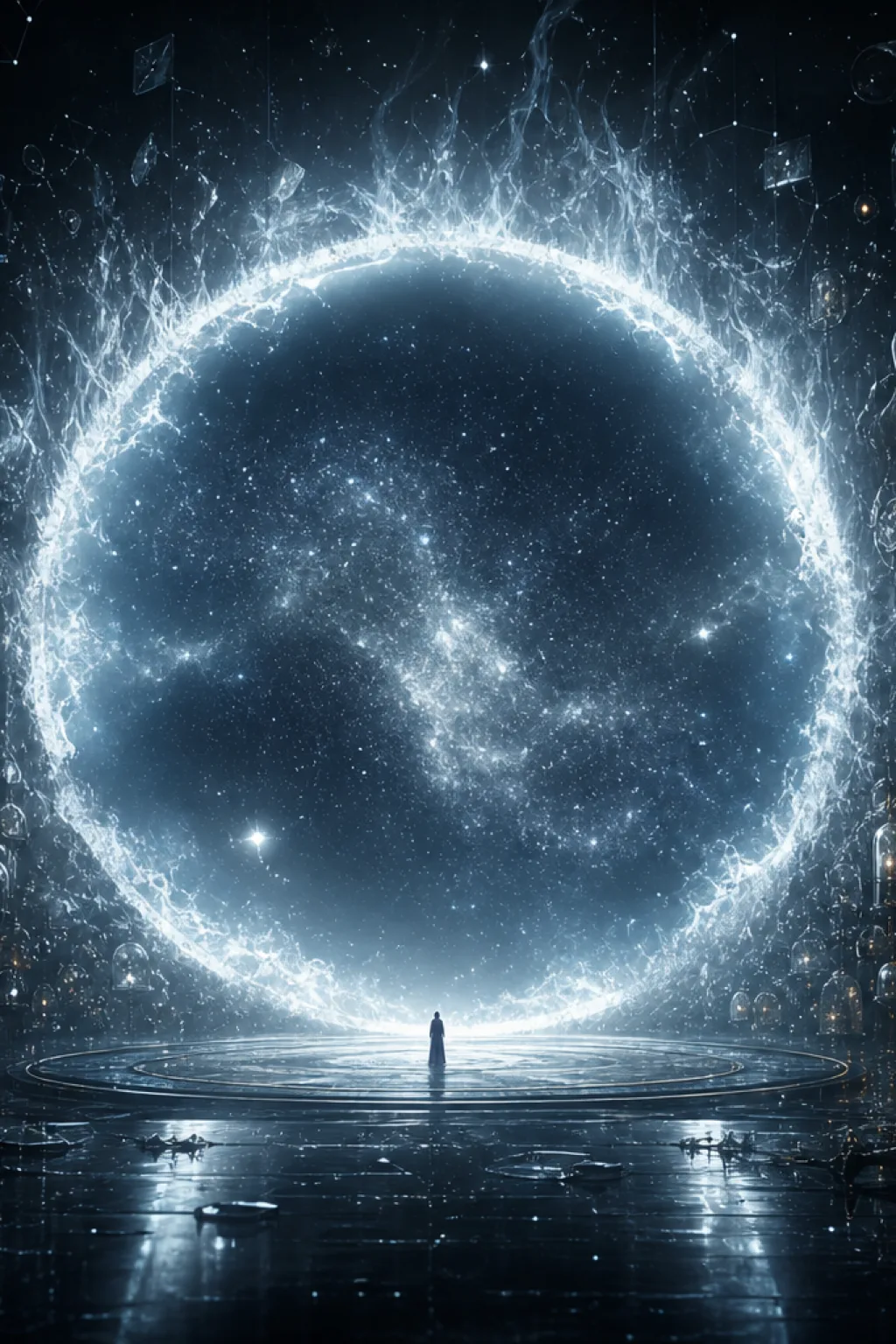 “After the final question, a vast dark room opens into something too large for architecture. Thousands …
