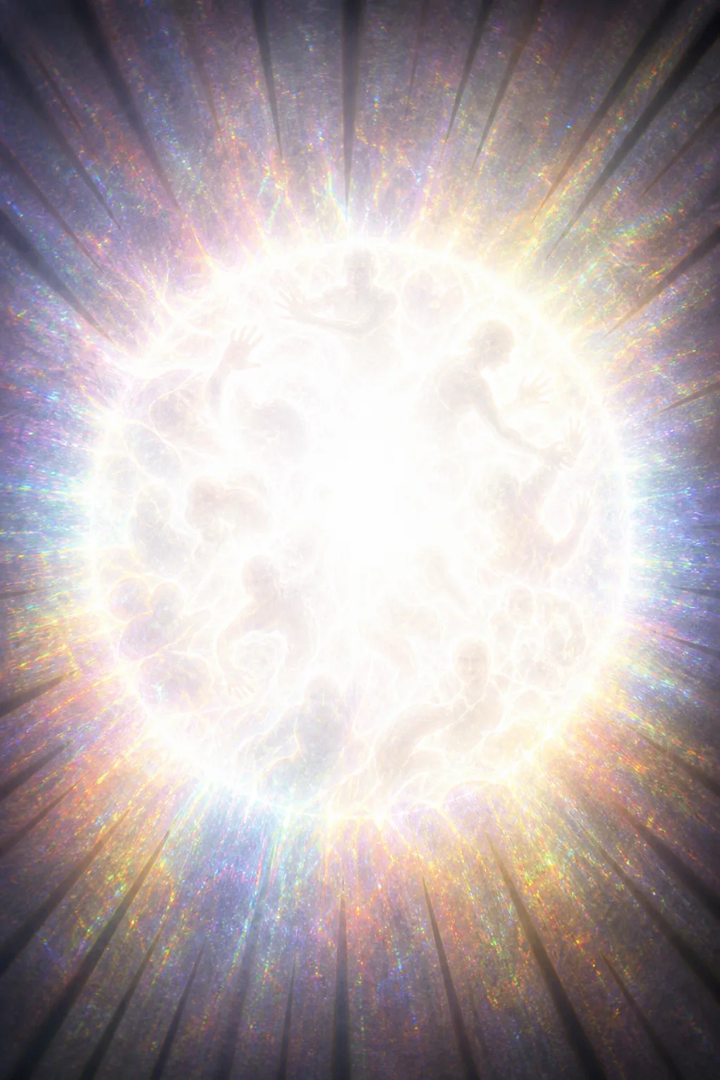 Just light. No form yet. A single frame captured at the exact nanosecond of detonation — …