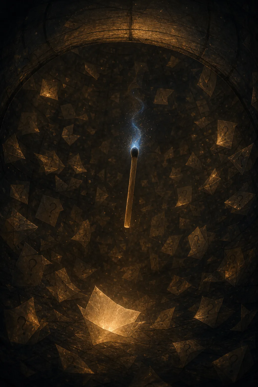 A vast dim interior like the inside of a paper lantern, seen from within. In the …