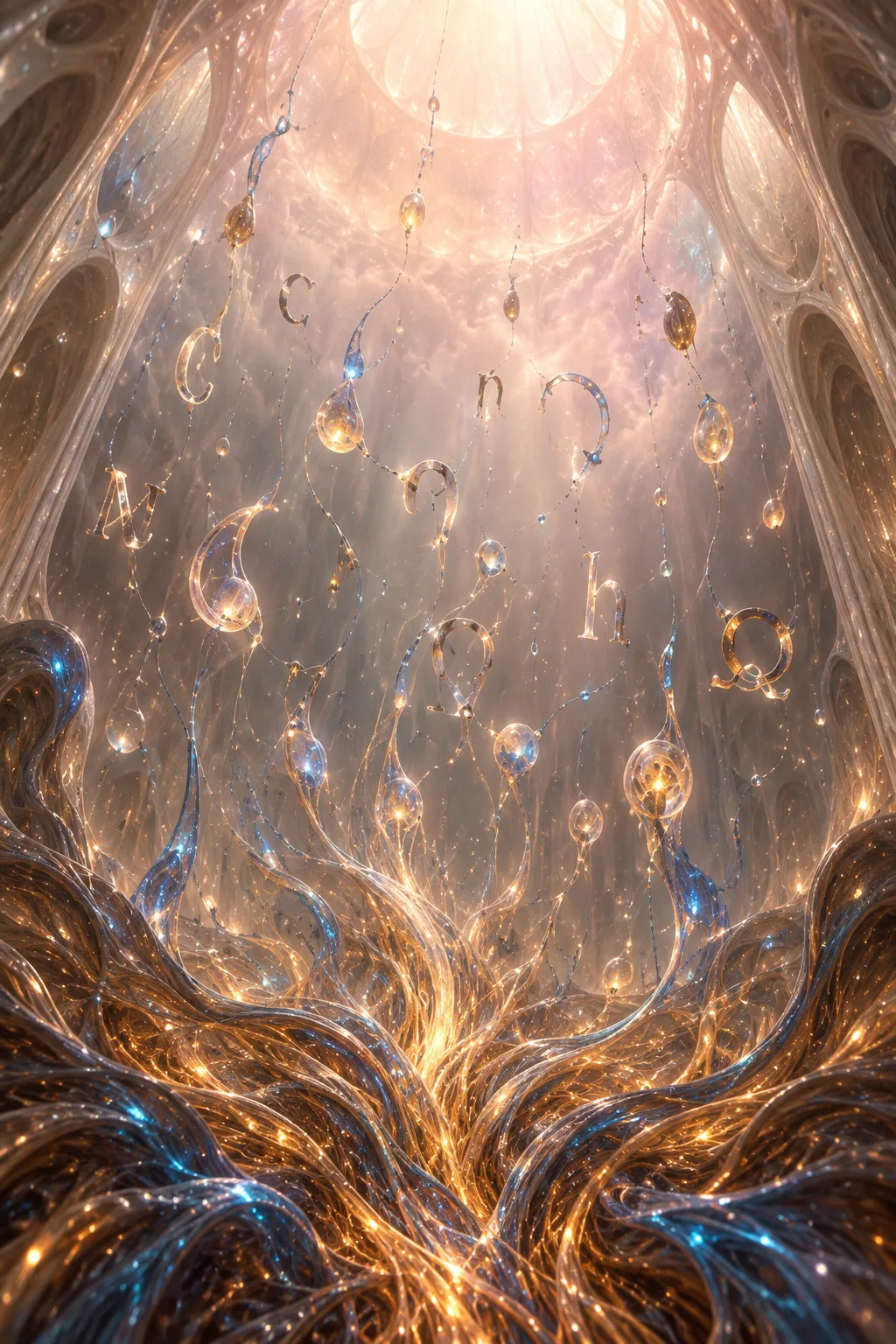 A tall vertical interior space seen from within, looking upward, like standing at the bottom of …
